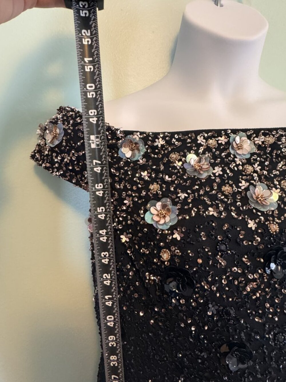 Adrianna Papell Off Shoulder Beaded Rosette Dress - Size 16 - HS0327 - Picture 6 of 9
